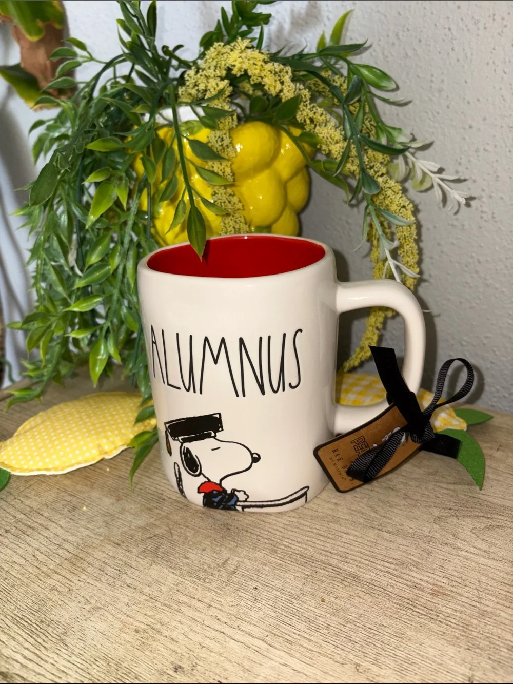 Rae Dunn Snoopy 'Alumnus' Ceramic Coffee Mug - White with Red Interior